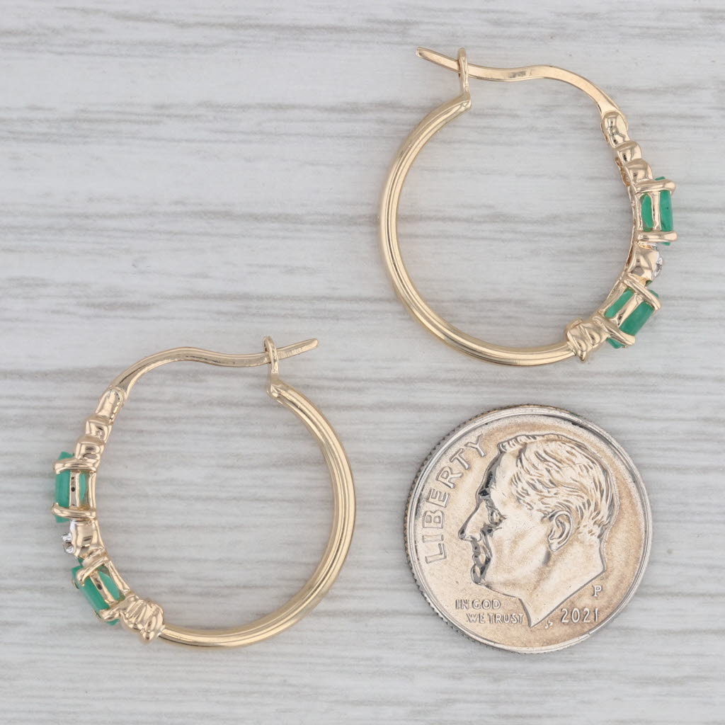 Gray 1ctw Emerald Diamond Hoop Earrings 10k Yellow Gold Snap Top Round Hoops