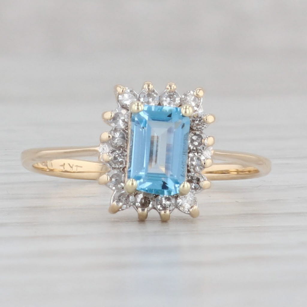 Gray 0.84ctw Emerald Cut Blue Topaz Diamond Halo Ring 14k Gold Size 5.5 Engagement