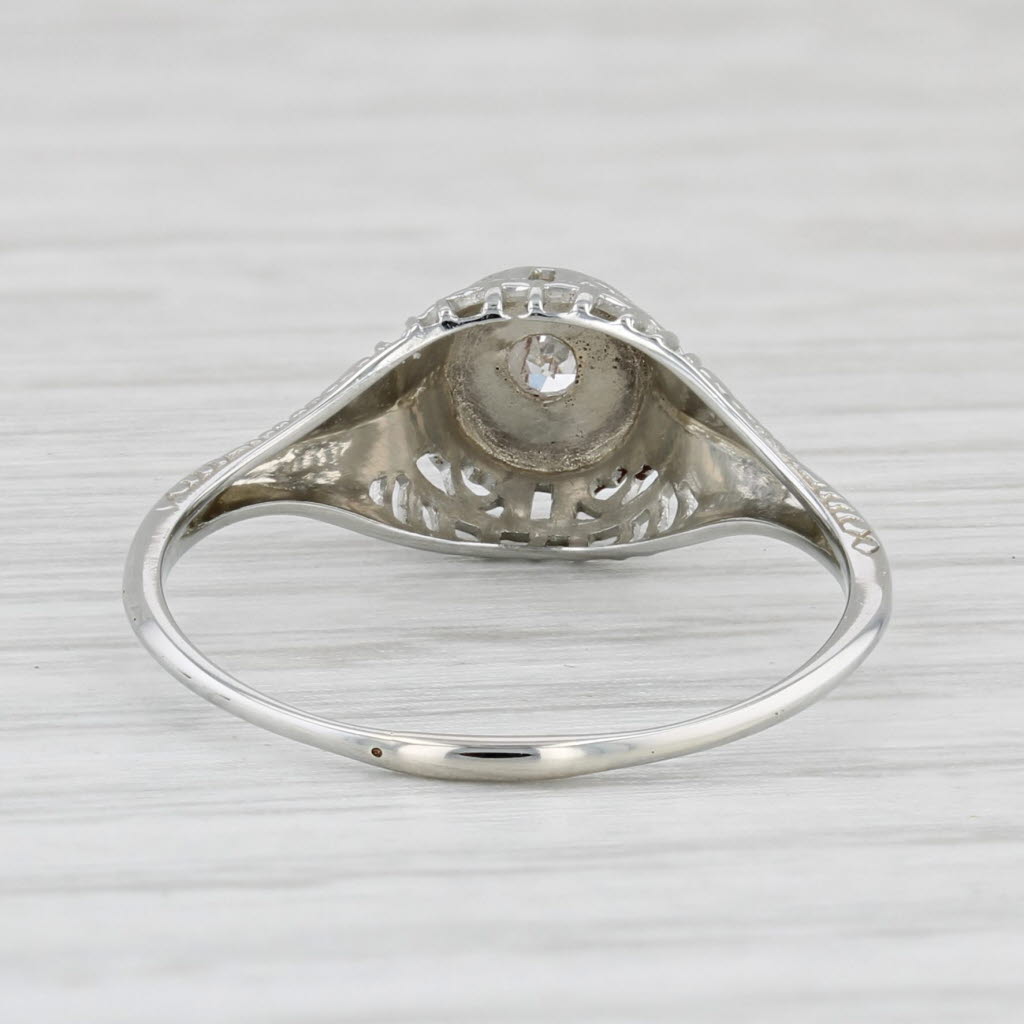 Light Gray Vintage Art Deco Diamond Ring 18k White Gold Size 7.5 Round Solitaire