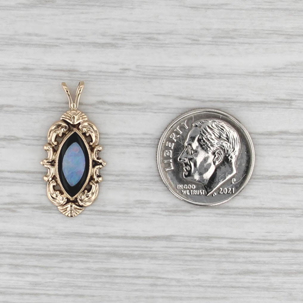 Opal Onyx Marquise Small Drop Pendant 14k Yellow Gold