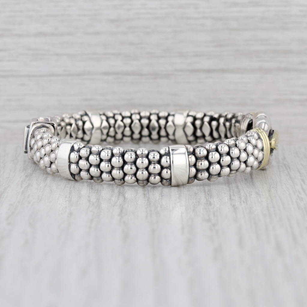 Lagos 2-Toned Caviar Derby Buckle Bracelet 18k Gold Sterling Silver 9mm