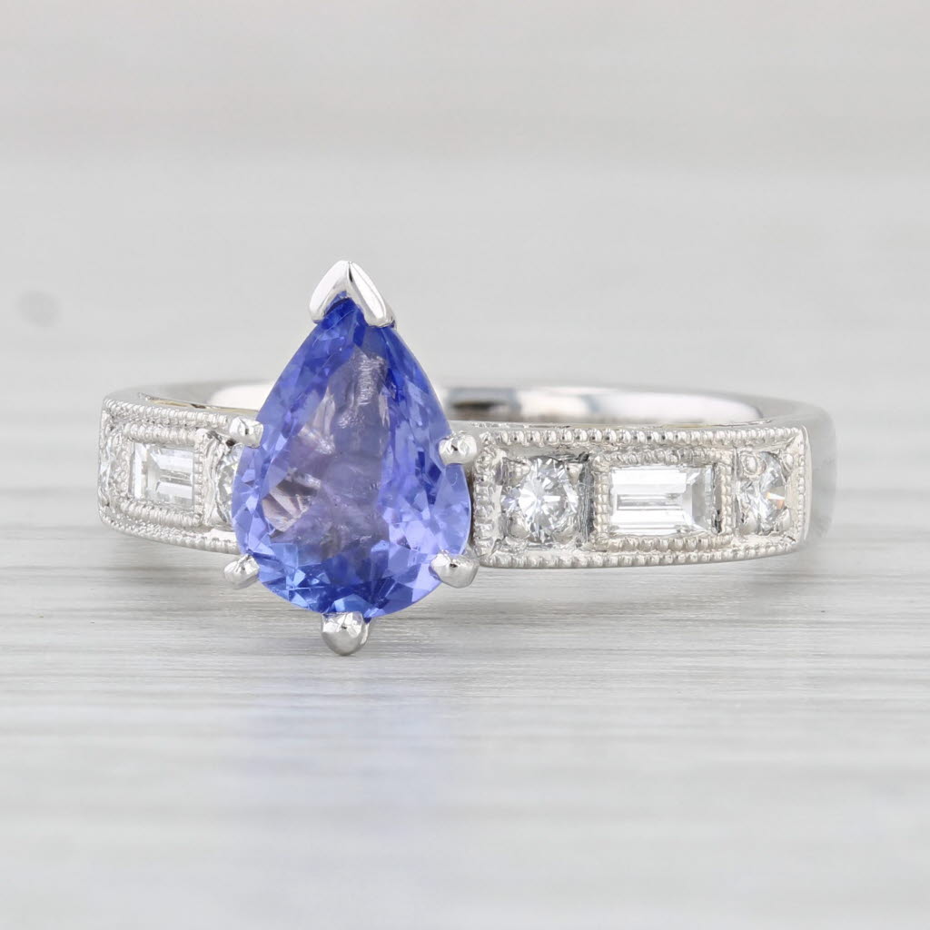 Light Gray 1.52ctw Pear Tanzanite Diamond Ring 18k White Gold Platinum Size 5.5 Engagement