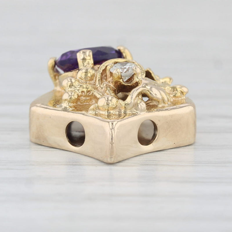 1.30ctw Amethyst Diamond Slide Charm Bracelet 14k Yellow Gold Vintage