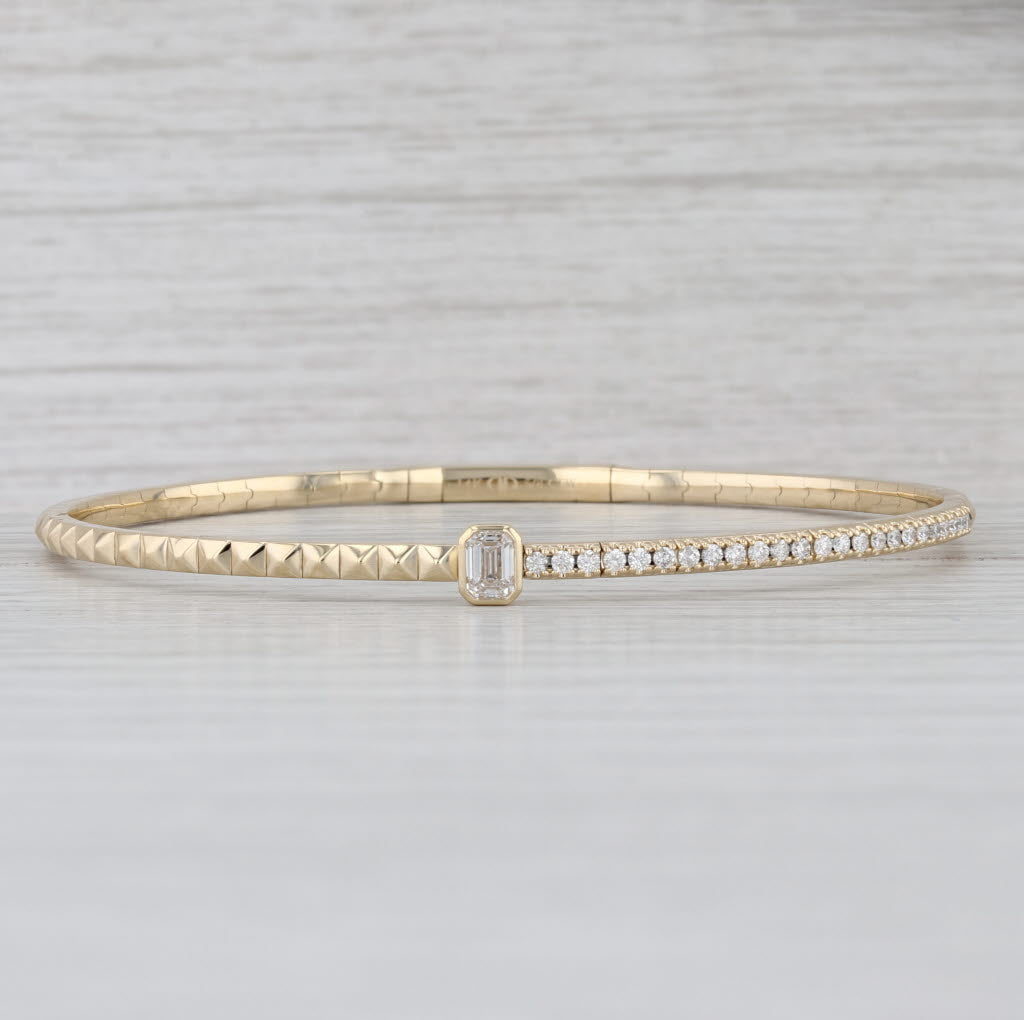 New 0.63ctw Diamond Beveled Flexible Bangle Bracelet 14k Yellow Gold 6.75"