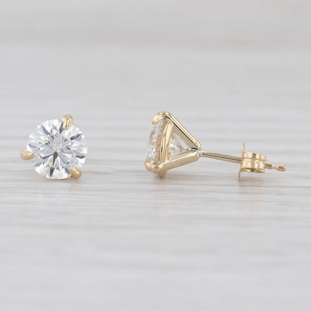 New IGI Lab Grown 2ctw Round Diamond Martini Stud Earrings 14k Gold Studs