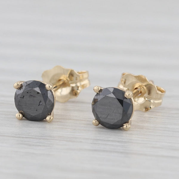 Light Gray New 0.82ctw Black Diamond Stud Earrings 14k Yellow Gold Round Solitaires