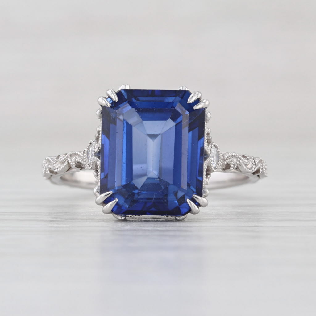 J'adore 7.68ctw Blue Sapphire Diamond Ring 14k White Gold Size 9 Ornate Brand