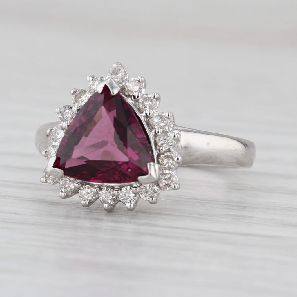2.85ctw Trillion Rhodolite Garnet Diamond Halo Ring 14k White Gold Size 7.25