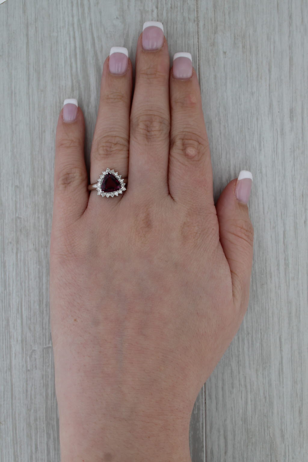 2.85ctw Trillion Rhodolite Garnet Diamond Halo Ring 14k White Gold Size 7.25
