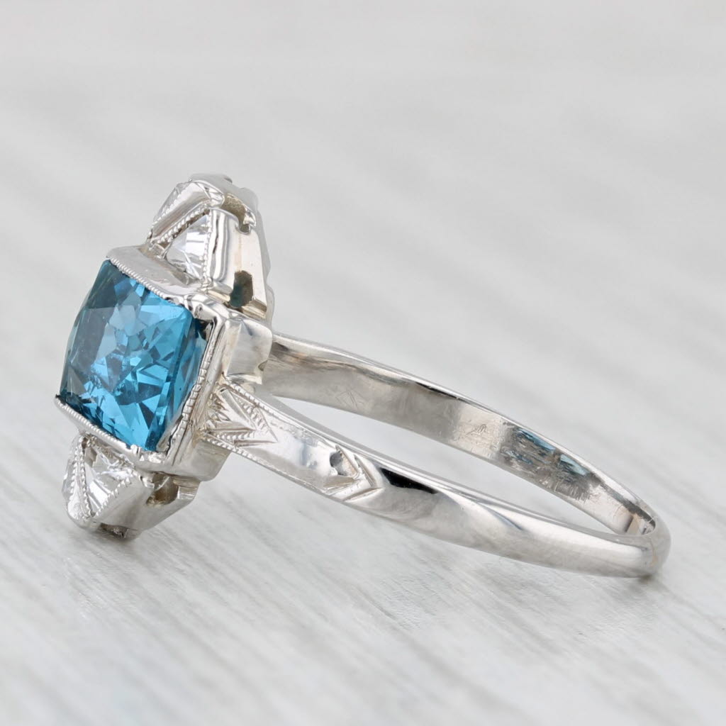 Light Gray Vintage 3.10ctw Lab Created Blue Spinel white Sapphire Ring 14k Gold Size 5.5