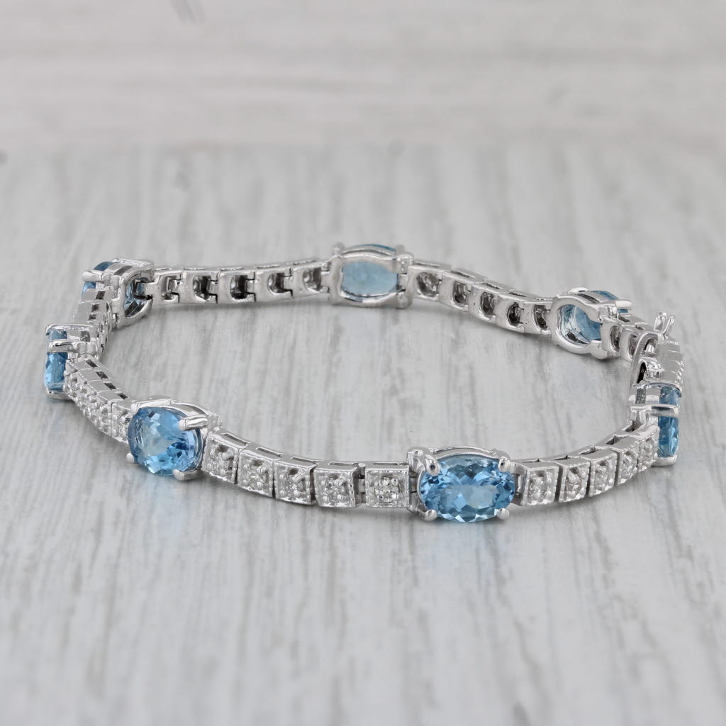 Gray 5.75ctw Aquamarine Diamond Tennis Bracelet 14k White Gold 6.75"