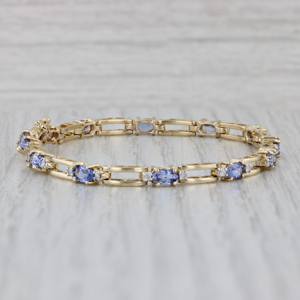 Gray 3.25ctw Tanzanite Diamond Tennis Bracelet 14k Yellow Gold 7" 4mm