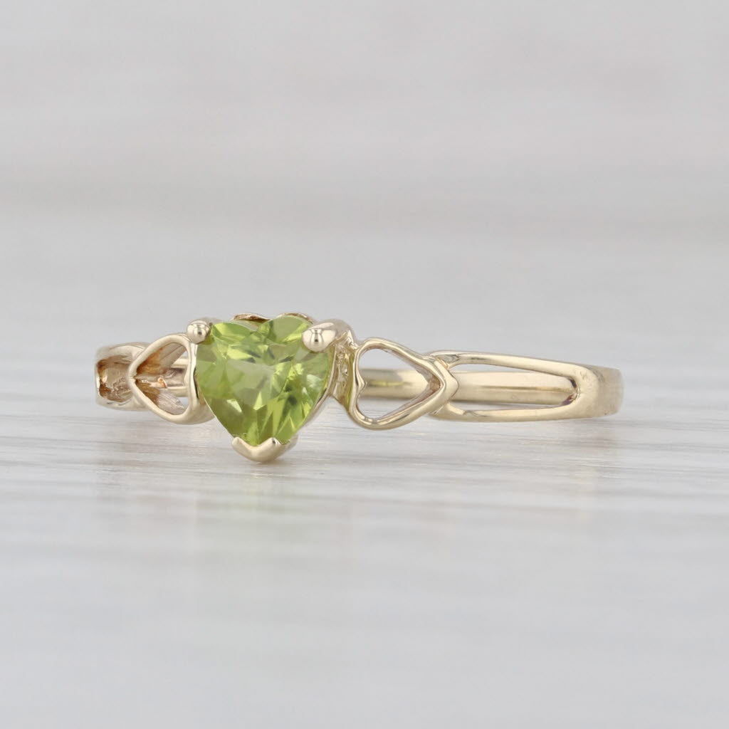 0.40ct Peridot Heart Solitaire Ring 10k Yellow Gold Size 6.75 Stackable