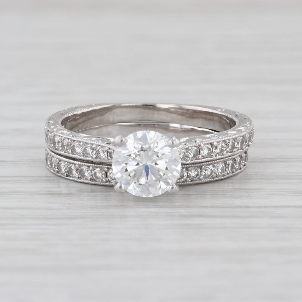 GIA 1.42ctw Diamond Engagement Ring Wedding Band Bridal Set 14k White Gold