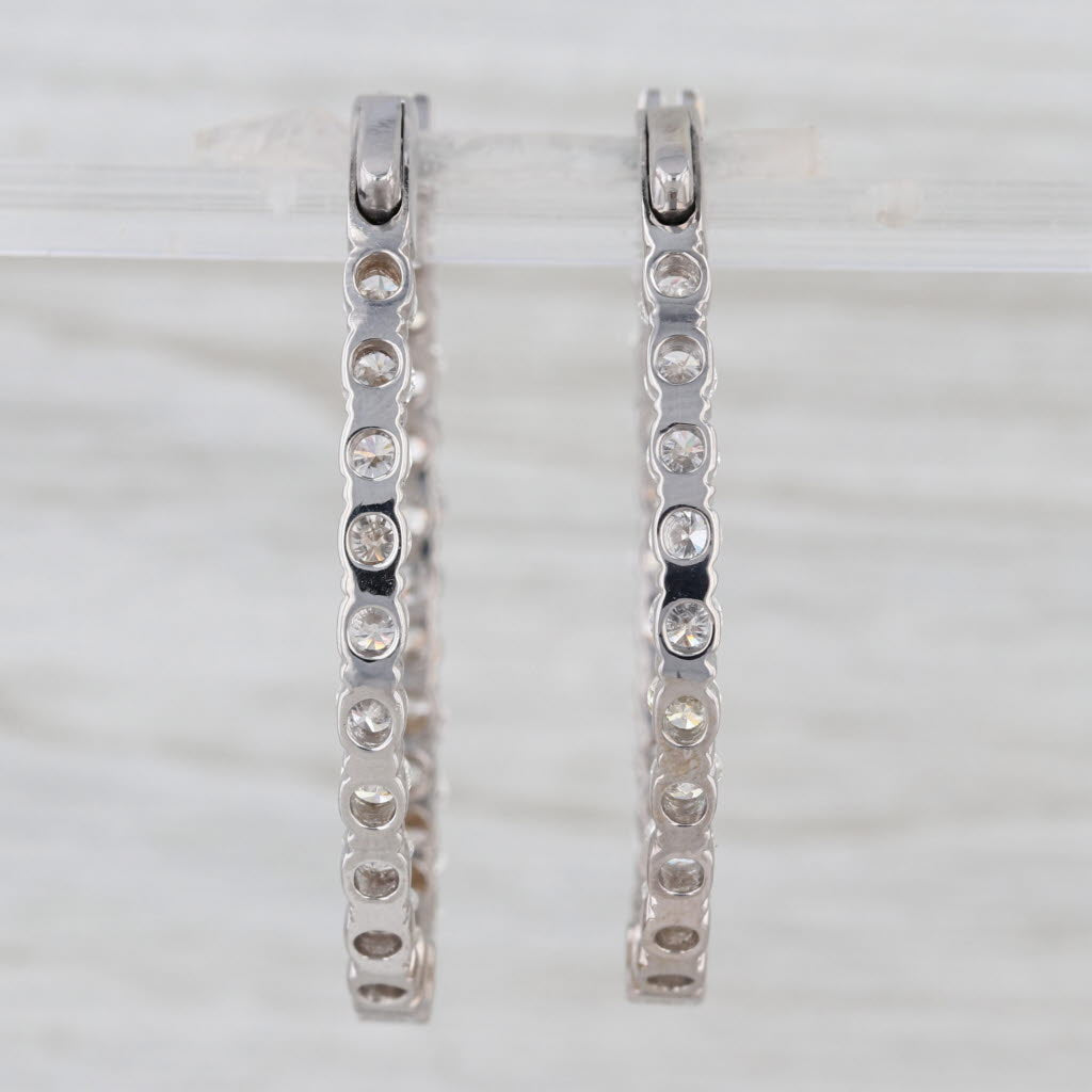 4.60ctw Diamond Inside Out Hoop Earrings 14k White Gold Hinged Oval Snap Hoops