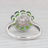 Cultured Pearl Green Chrome Diopside Halo Ring 10k White Gold Size 7