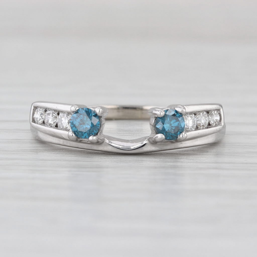 0.44ctw Blue White Sapphire Wedding Band Guard Ring 14k White Gold Stackable