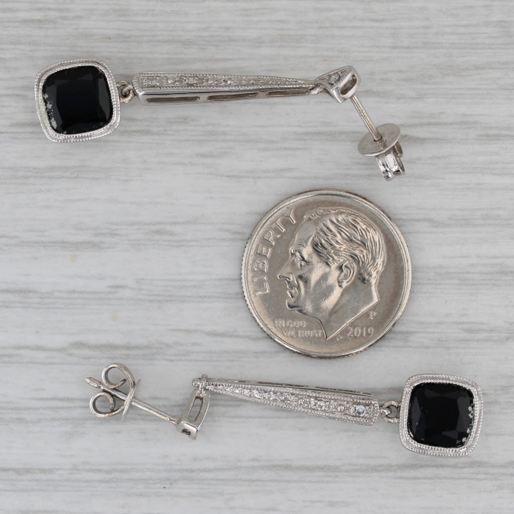 Gray 2.35ctw Onyx Diamond Journey Dangle Earrings 10k White Gold Drops