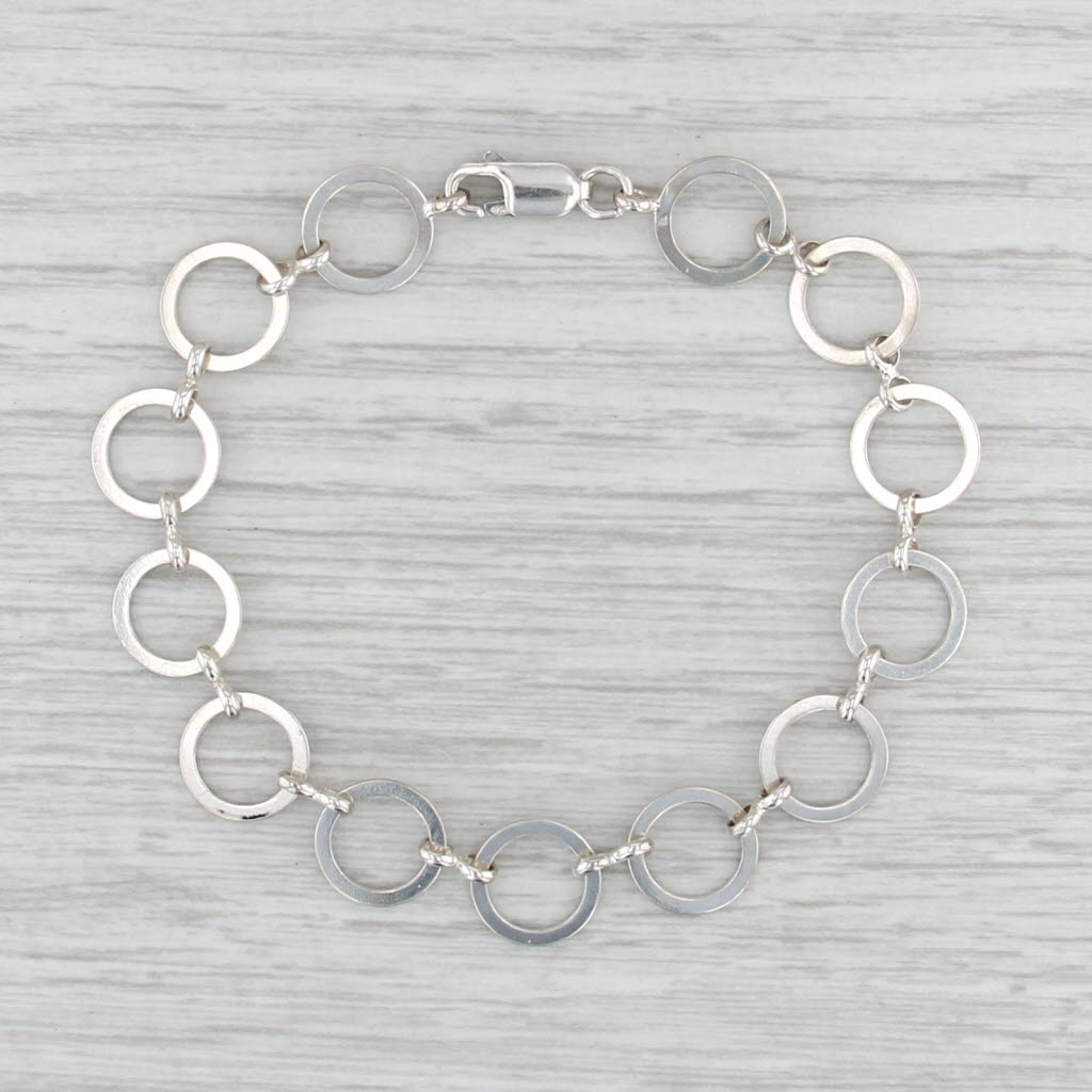 Sterling Silver Circle Link Cable Chain Bracelet 7" 10.3mm