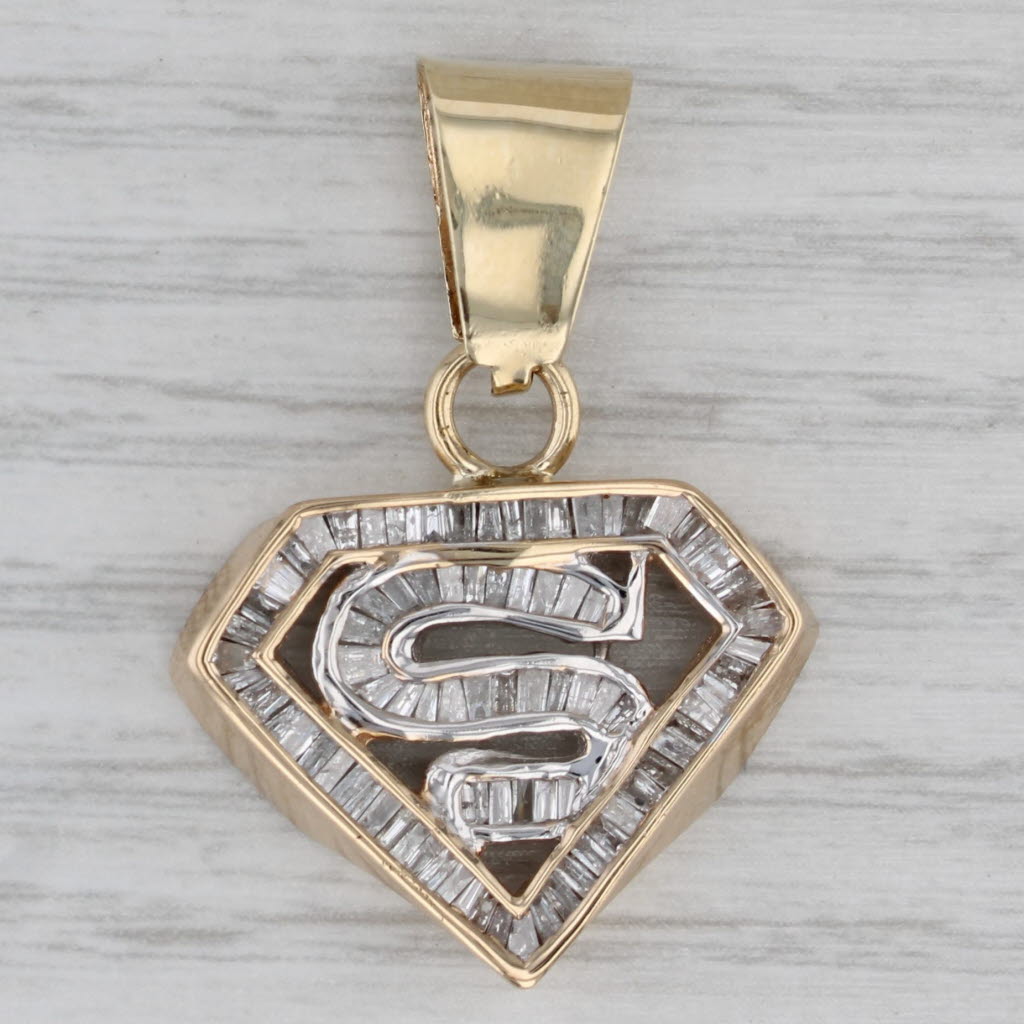 Gray 1.80ct Diamond Superman Letter S Initial 14k Yellow Gold Pendant