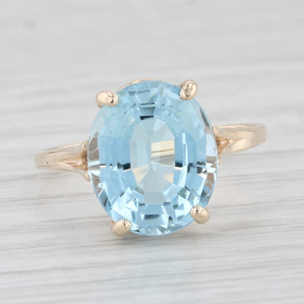 Light Gray 5.94c5t Oval Blue Topaz Solitaire Ring 10k Yellow Gold Size 7