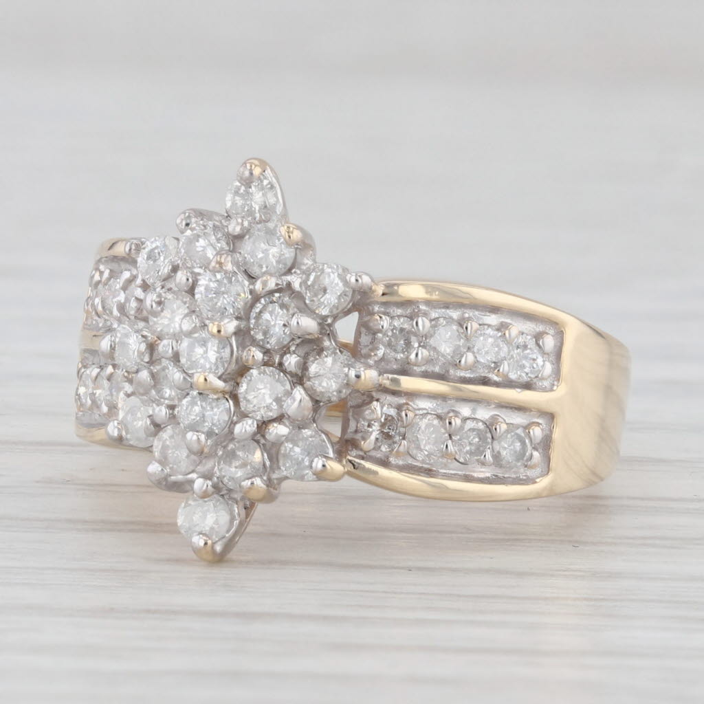 Light Gray 0.75ctw Diamond Cluster Ring 10k Yellow Gold Size 7 Cocktail