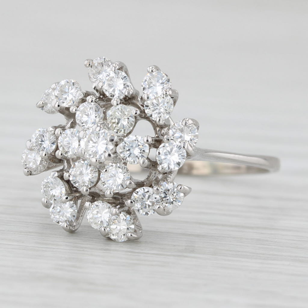 Light Gray Vintage 1ctw Diamond Cluster Flower Ring 18k White Gold Size 9