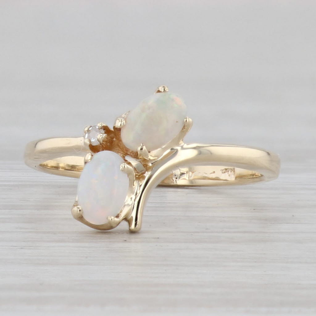 Gray Opal Diamond Bypass Ring 10k Yellow Gold Size 5.25 Oval 2-Stone