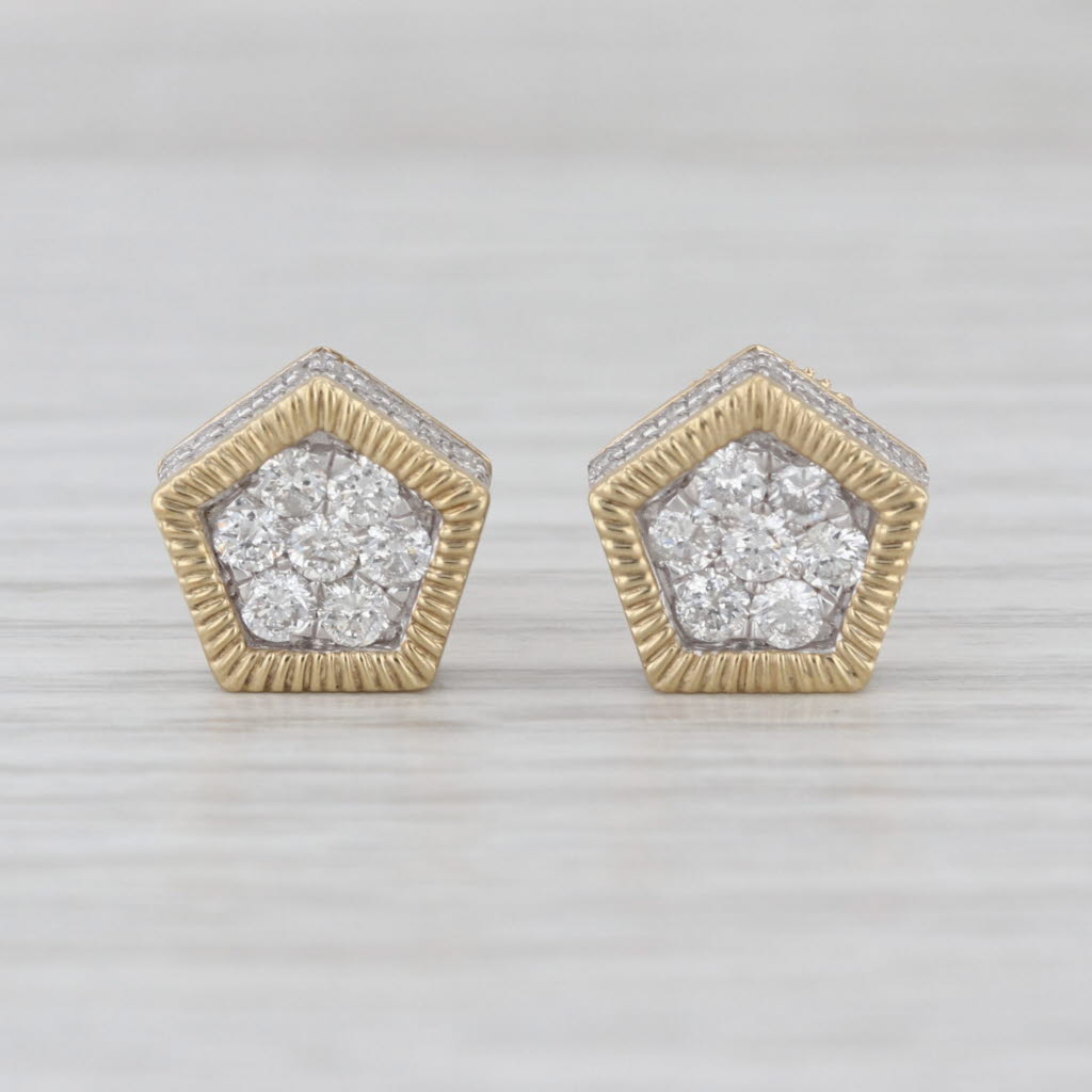 0.64ctw Diamond Cluster Halo Stud Earrings 10k Yellow Gold Screw Back Studs