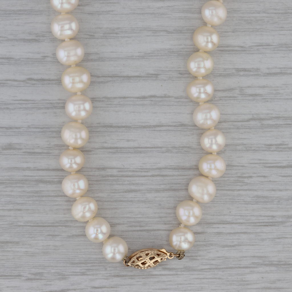 Dark Gray Cultured Pearl Bead Single Strand Necklace 14k Gold Clasp 18.25" 7-7.5mm