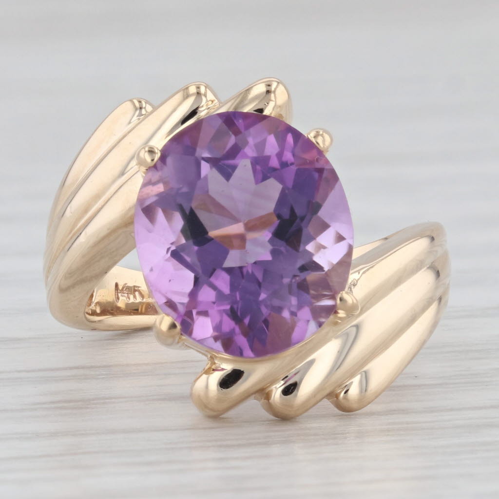 Light Gray 4.60ct Oval Amethyst Solitaire Ring 14k Yellow Gold Size 5.5 Bypass