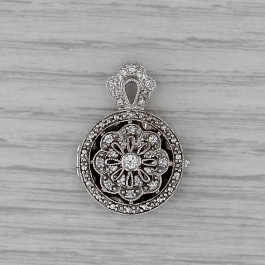 0.28ctw Diamond Flower Diffuser Locket Pendant 14k Gold for Scent Perfume Oil