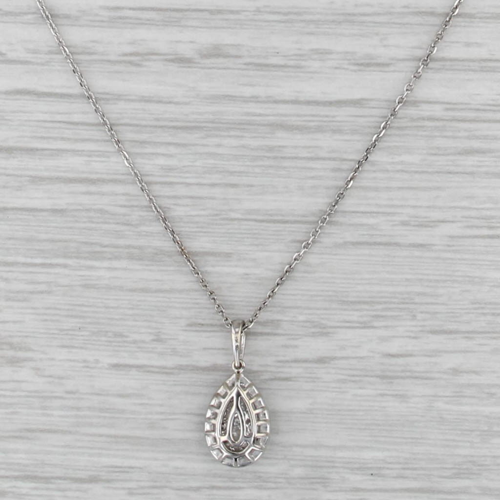 0.40ctw Diamond Halo Teardrop Pendant Necklace 10k White Gold 16-18" Cable Chain