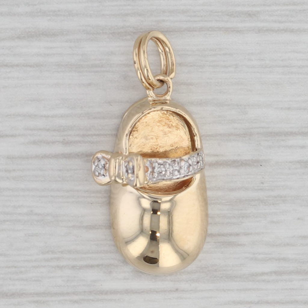 Gray Diamond Accented Baby Shoe Pendant 14k Yellow Gold Keepsake Charm