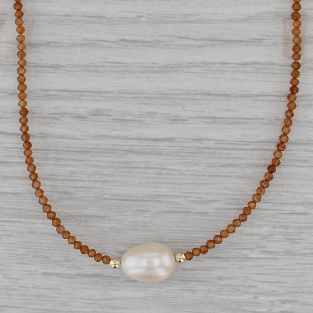 Cultured Pearl Garnet Bead Necklace 14k Gold 18" Single Beaded Strand