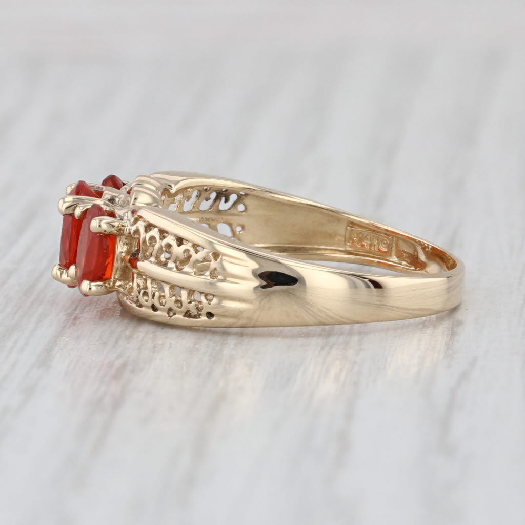 1.06ctw Mexican Fire Opal 3-Stone Ring 14k Yellow Gold Size 9