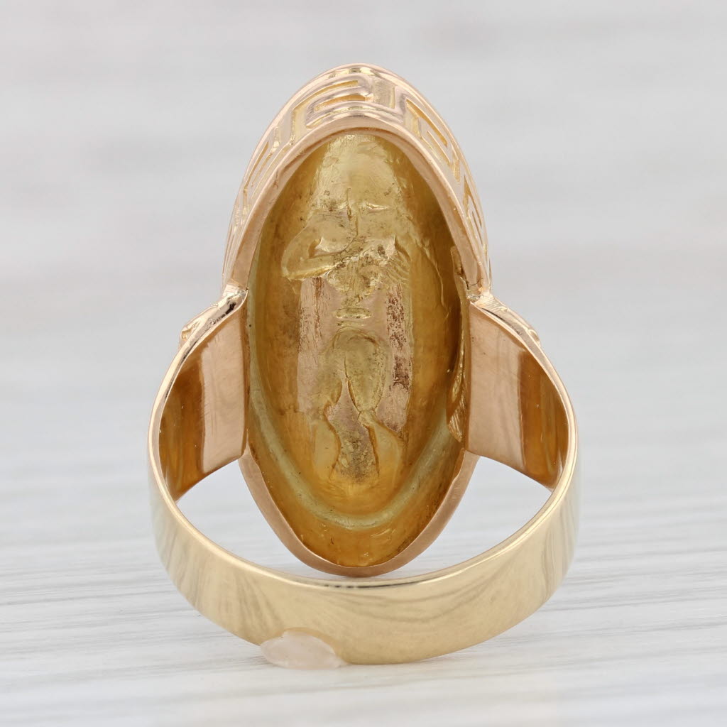 Light Gray Greek Figural Signet Ring 18k Yellow Gold Size 7 Statement