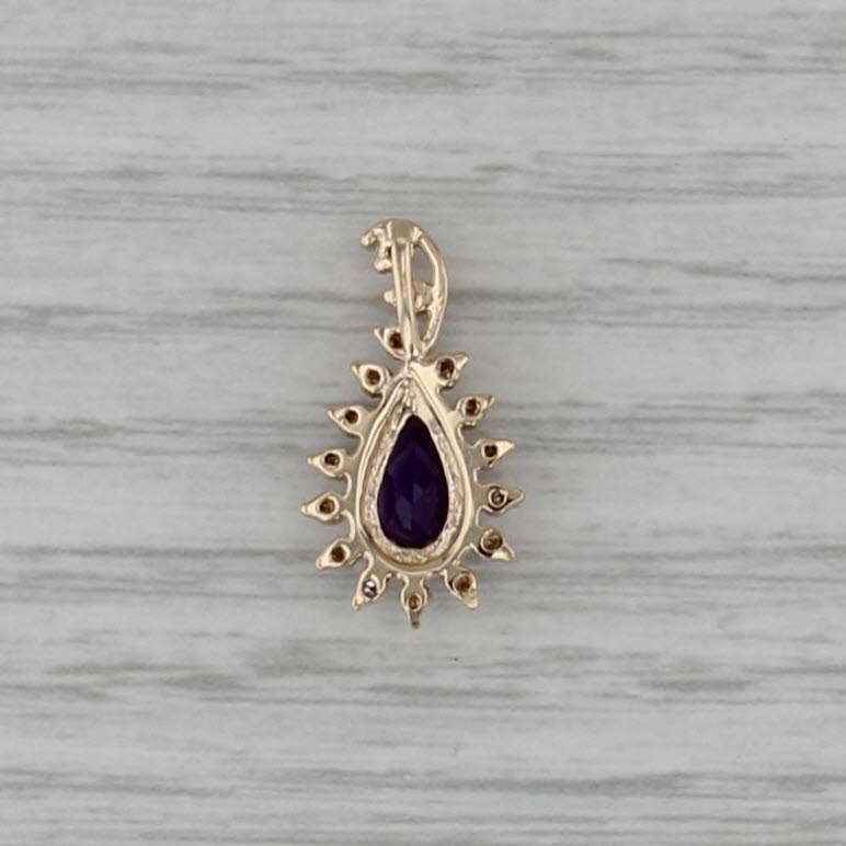 0.89ctw Amethyst Diamond Halo Teardrop Pendant 14k Yellow Gold Small Drop