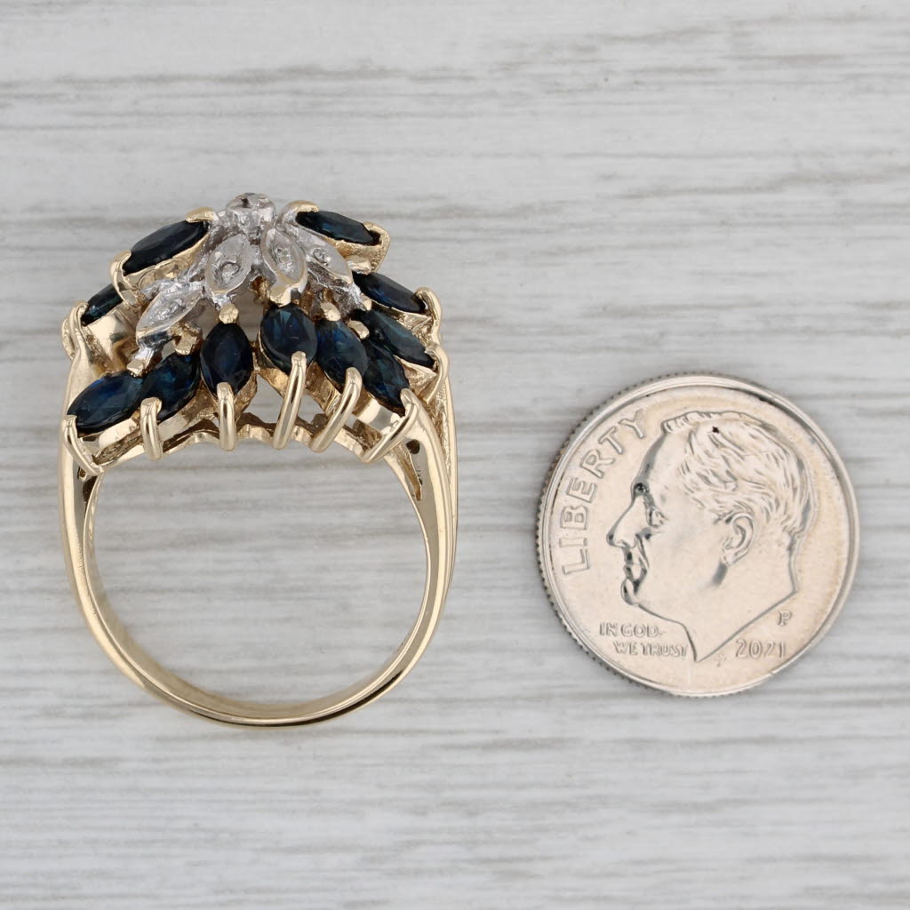 Gray 5ctw Blue Sapphire Diamond Cluster Ring 10k Yellow Gold Size 8.25 Cocktail