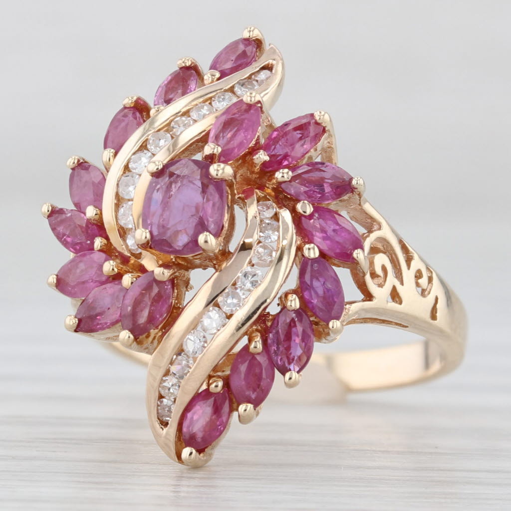 Light Gray 2.21ctw Ruby Diamond Bypass Ring 10k Yellow Gold Size 6.5 Cocktail Cluster