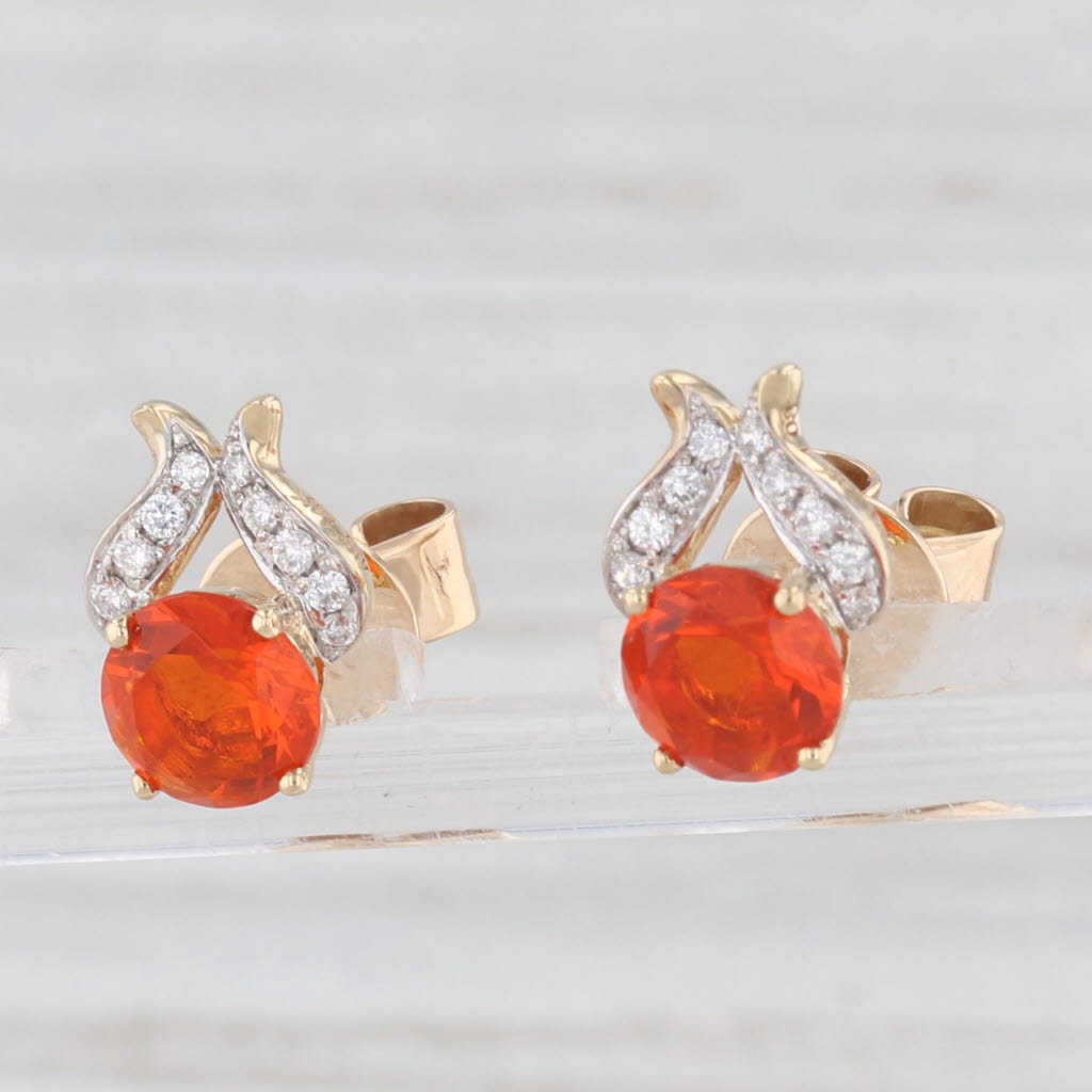 Light Gray 1.66ctw Mexican Fire Opal Diamond Stud Earrings 14k Yellow Gold