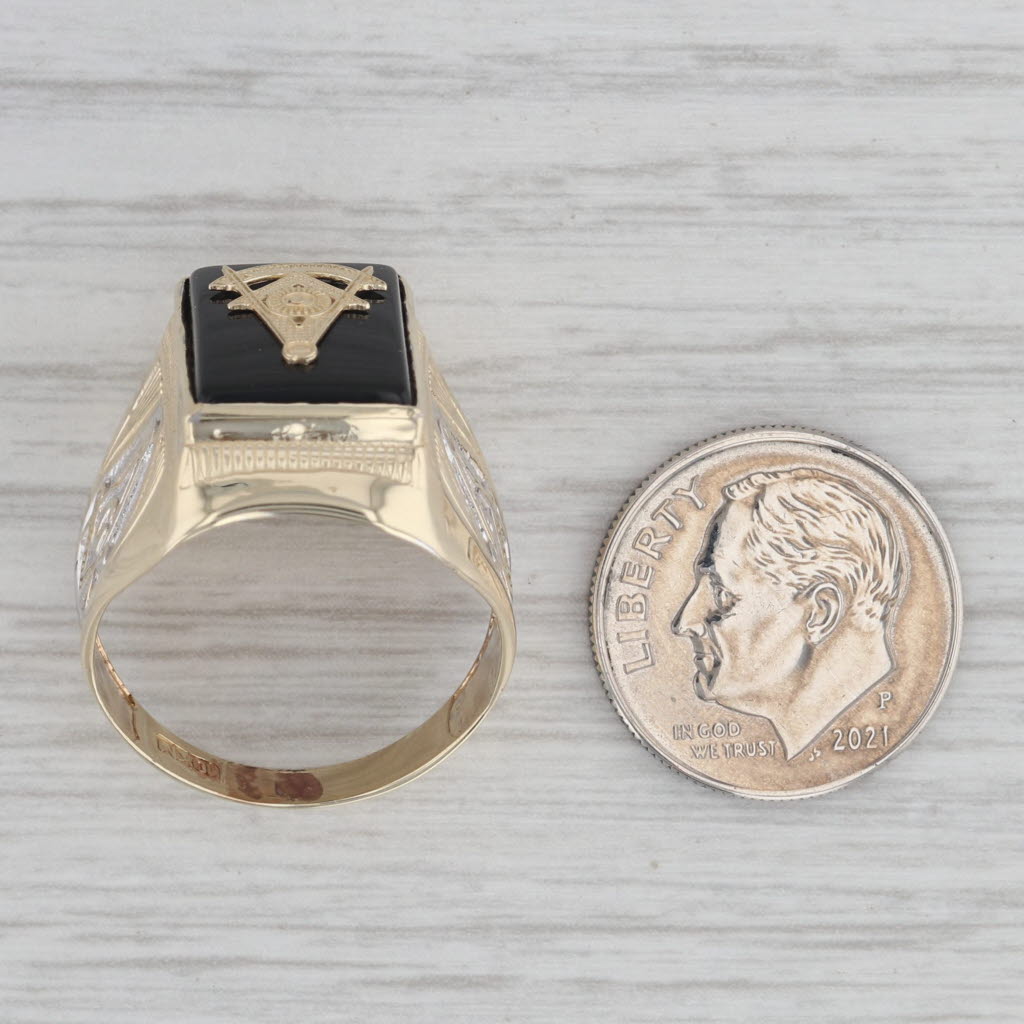 Gray Past Master Mason Signet Ring 10k Gold Onyx Square Compass Sun Masonic Size 9