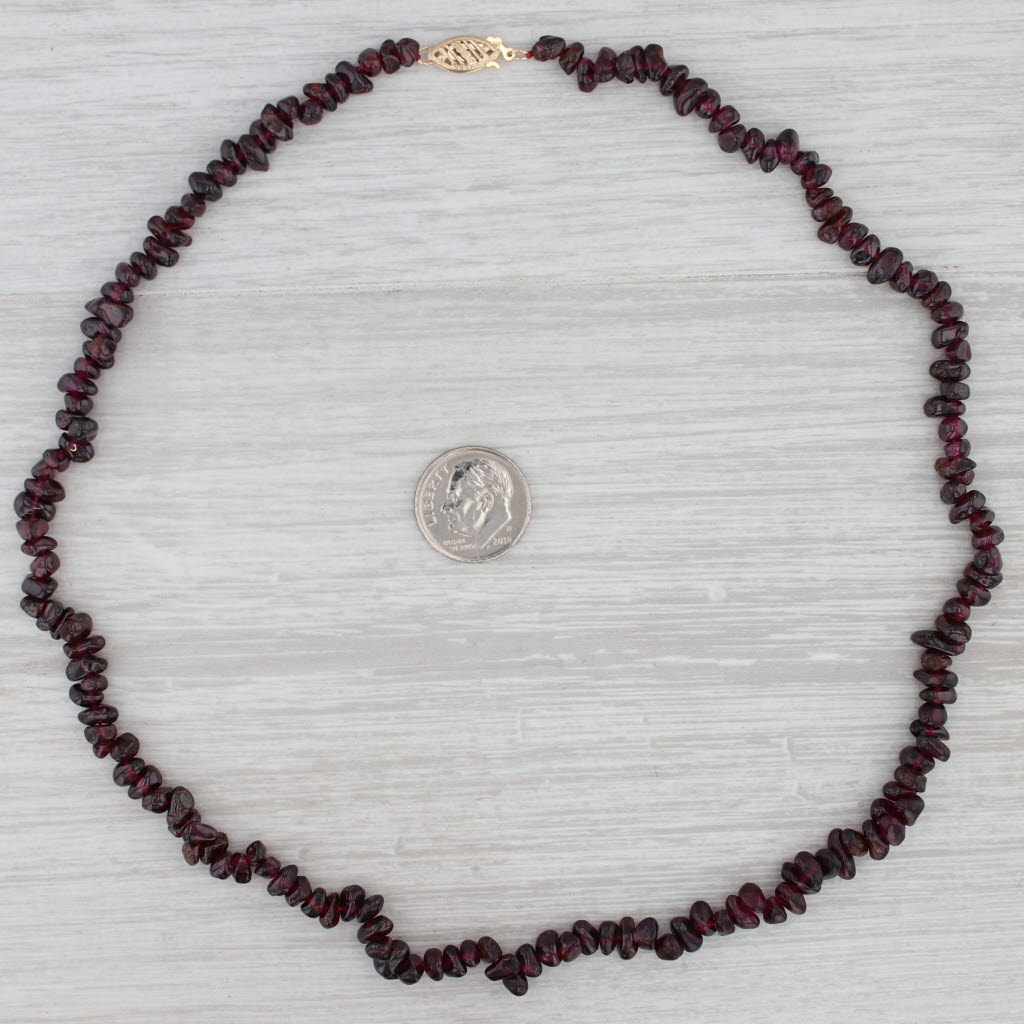 Tumbled Garnet Bead Necklace 14k Gold Clasp 18" 7.4mm