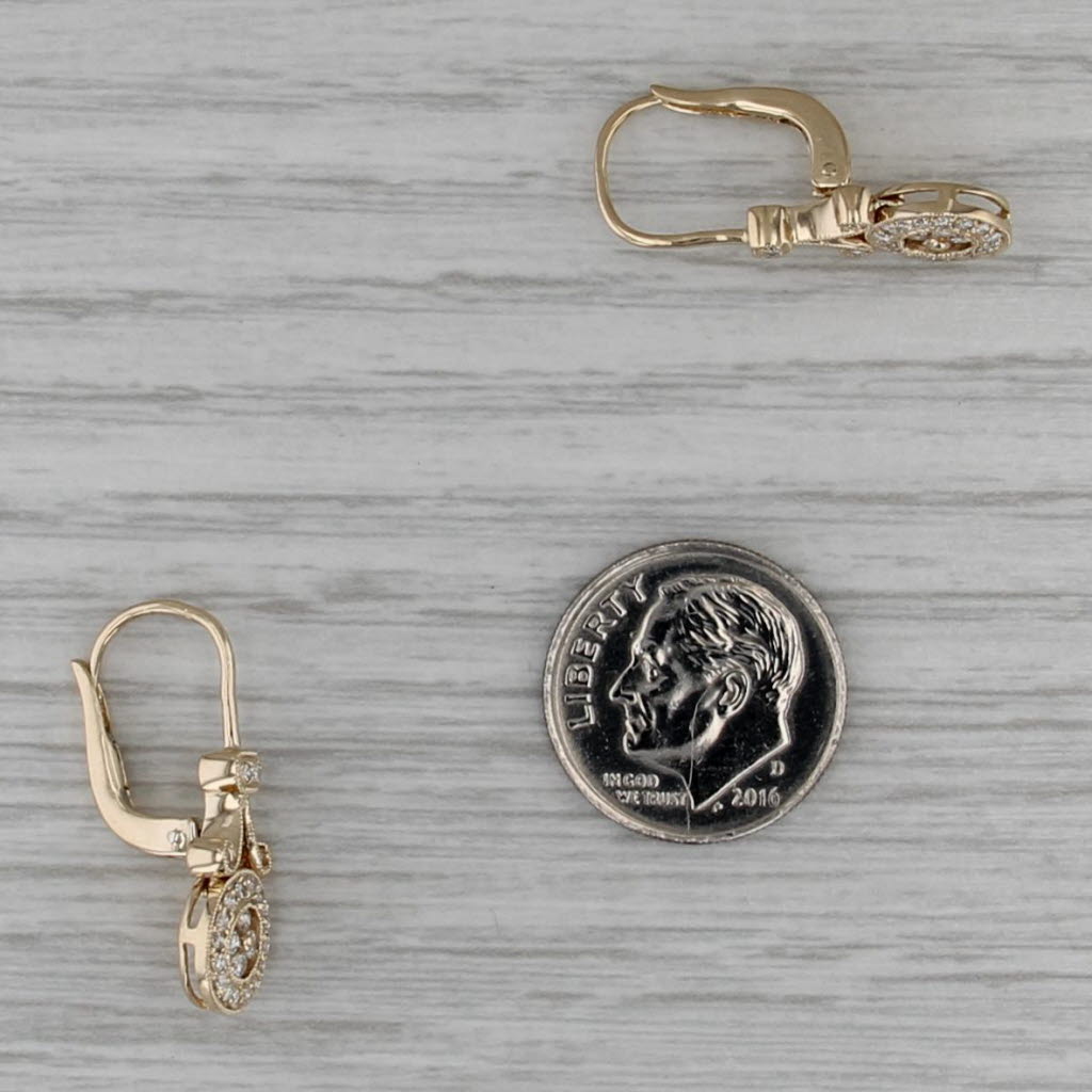 0.34ctw Diamond Halo Drop Earrings 14k Yellow Gold Hook Posts Leverbacks