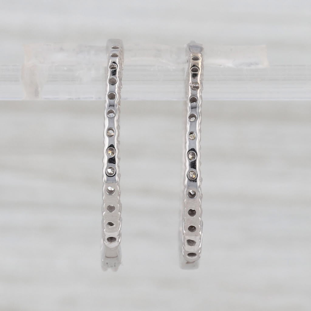 1.04ctw Diamond Inside Out Hoop Earrings 14k White Gold Snap Top Round Hoops