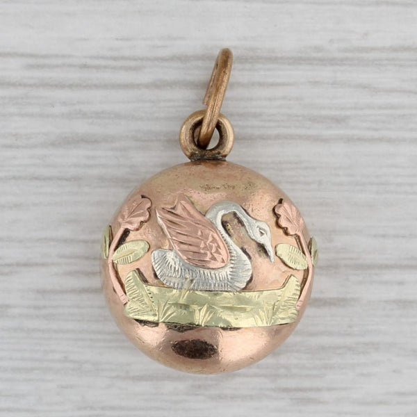 Victorian Swan Charm 10k Yellow Rose Green Gold Pendant