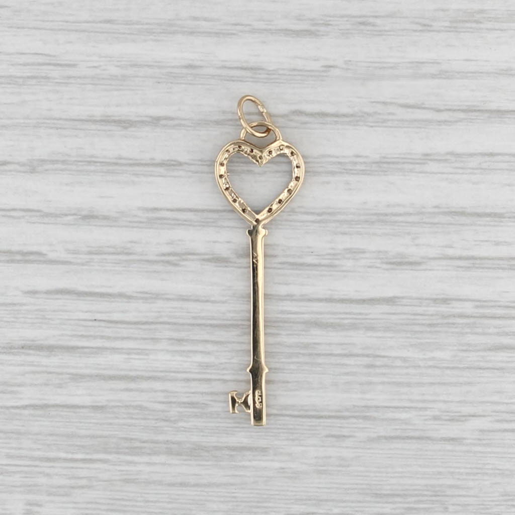 0.10ctw Diamond Heart Skeleton Key Pendant 14k Yellow Gold Charm