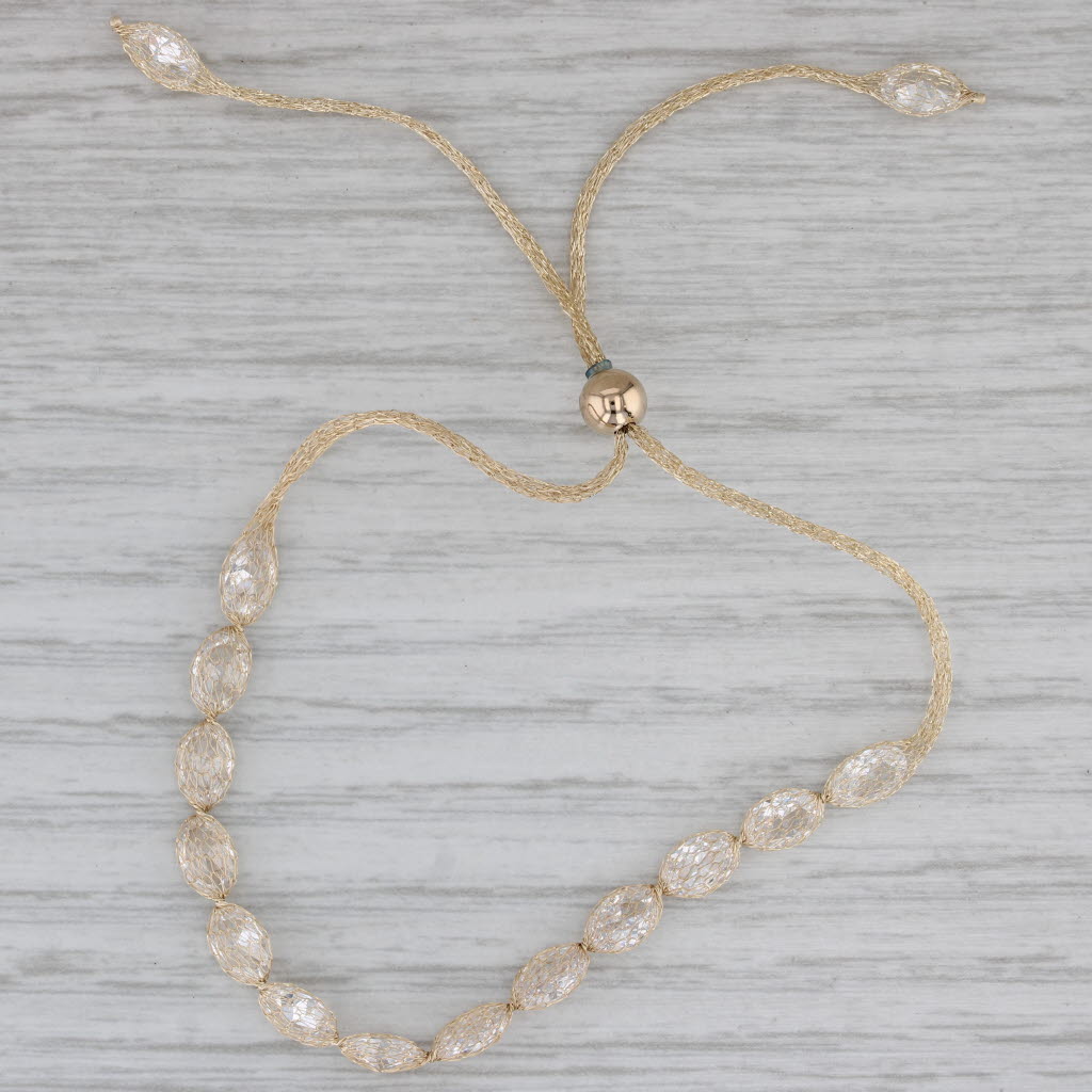 Gray Cubic Zirconia Mesh Chain Bracelet 14k Yellow Gold Bolo Clasp Adjustable