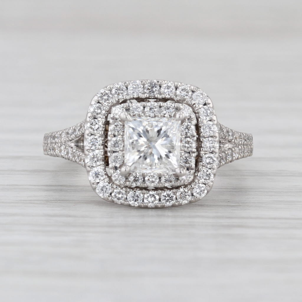Neil Lane 1.78ctw Princess Diamond Halo Engagement Ring 14k White Gold Size 5.25