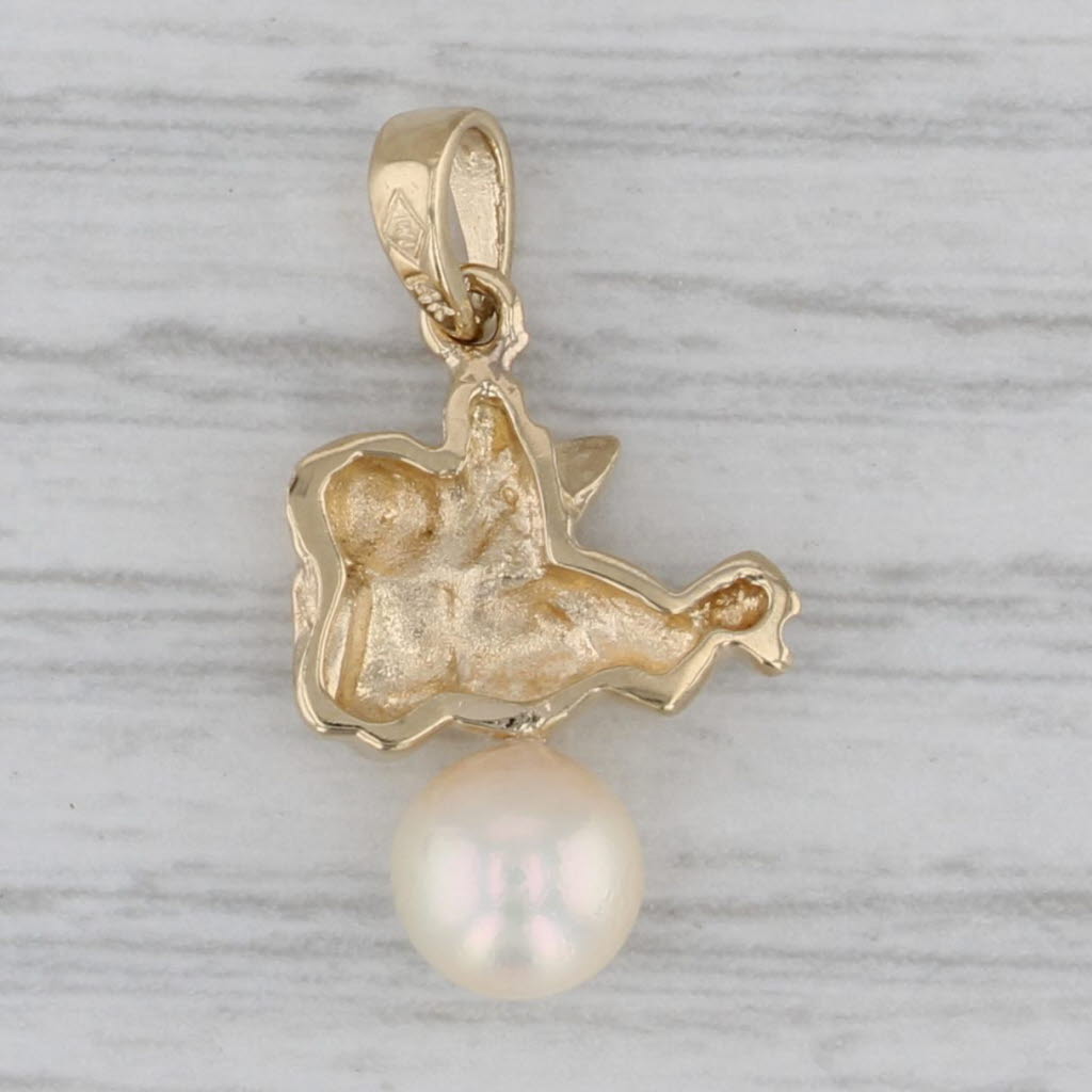 Gray Cherub Cultured Pearl Pendant 14k Yellow Gold Guardian Angel